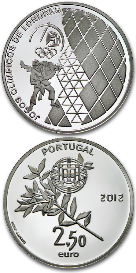 Image of 2.5 euro coin - XXX. Summer Olympics in London | Portugal 2012.  The Silver coin is of Proof, BU, UNC quality.
