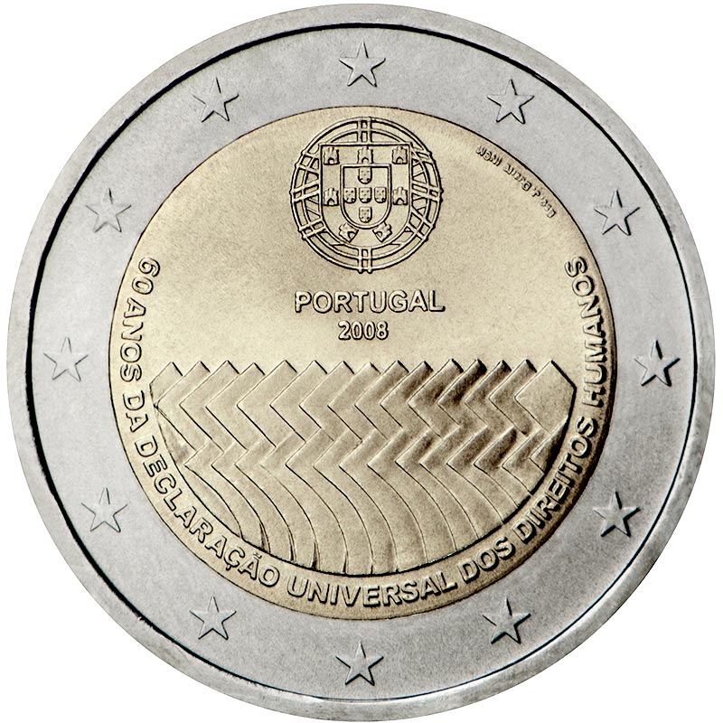 Image of 2 euro coin - 60th Anniversary of the Universal Declaration of Human Rights | Portugal 2008