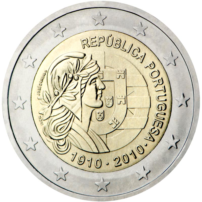 Image of 2 euro coin - 100th anniversary of Republic Portugal | Portugal 2010