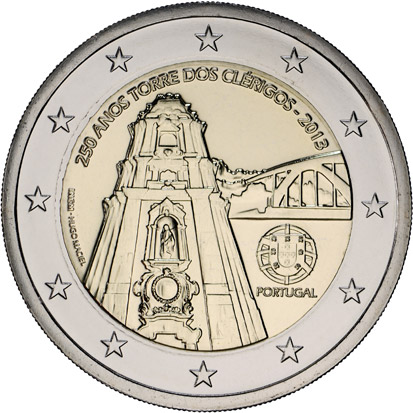 Image of 2 euro coin - 250 Years of the Torre dos Clérigos | Portugal 2013