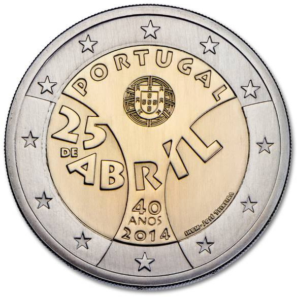 Image of 2 euro coin - 40th Anniversary of the Carnation Revolution | Portugal 2014