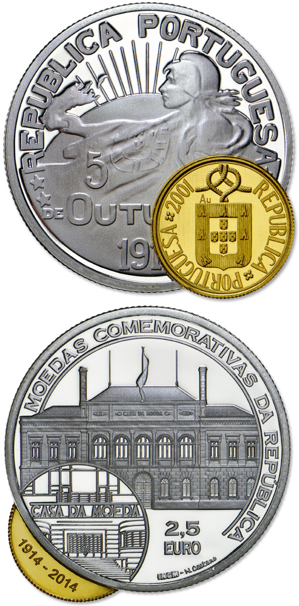 Image of 2.5 euro coin - 100 Years Portuguese Commemorative Coins | Portugal 2014.  The Silver coin is of Proof quality.