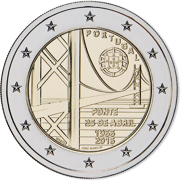 Image of 2 euro coin - The Fifty Years of 25th April Bridge | Portugal 2016