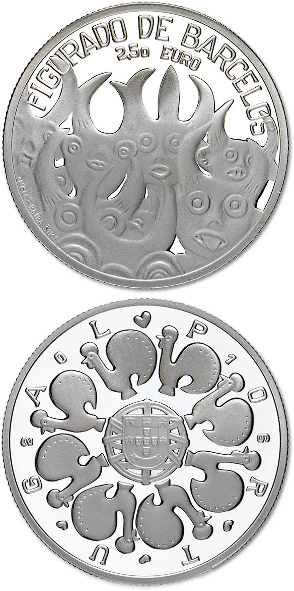 Image of 2.5 euro coin - Barcelos Ceramic | Portugal 2016.  The Silver coin is of Proof quality.