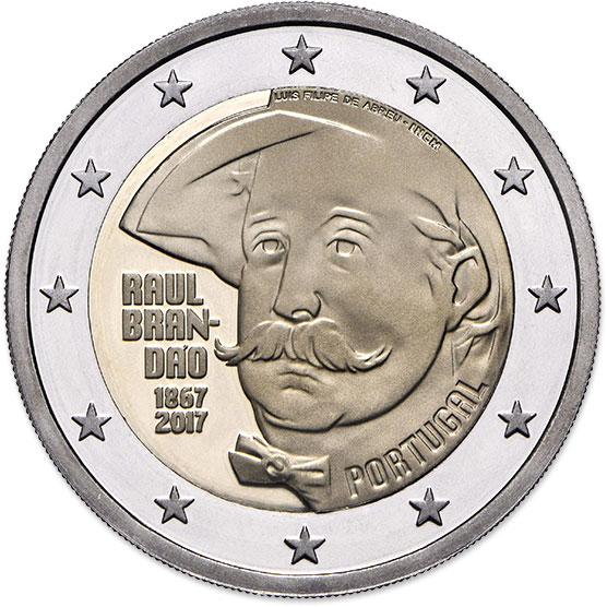Image of 2 euro coin - 150 Years of Raul Brandão | Portugal 2017