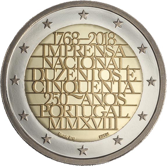 Image of 2 euro coin - 250th Anniversary Of The National Printing Office | Portugal 2018
