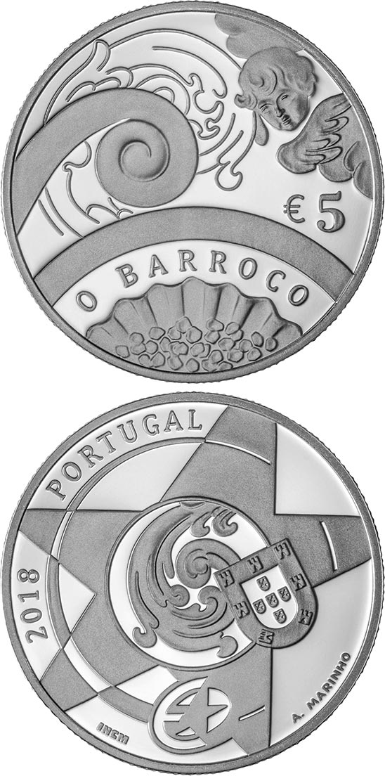 Image of 5 euro coin - The Baroque Age | Portugal 2018