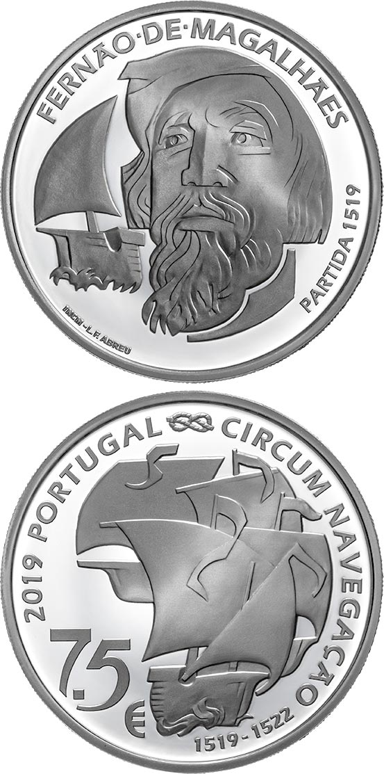 Image of 7.5 euro coin - 500th Anniversary Of Magellan Circun-Navigation - The Departure 1519 | Portugal 2019