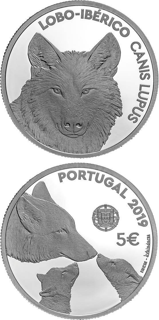 Image of 5 euro coin - Endangered Fauna Species — The Iberian Wolf | Portugal 2019