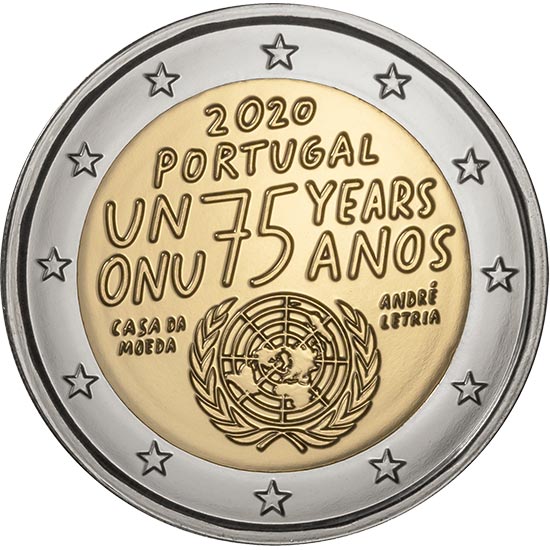 Image of 2 euro coin - 75 years United Nations | Portugal 2020