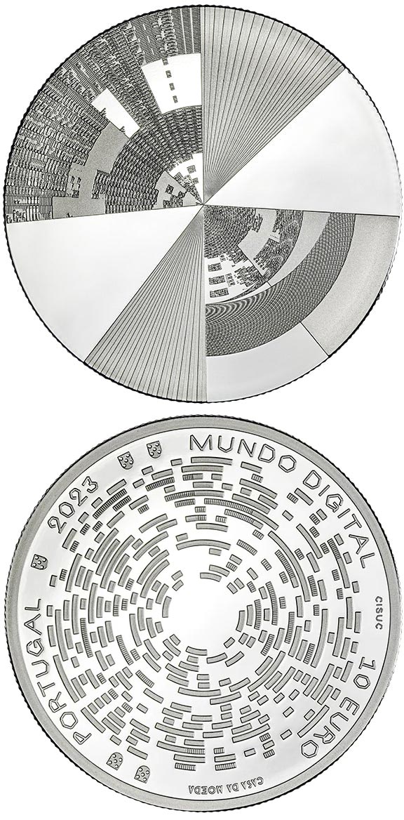 Image of 10 euro coin - Digital World  | Portugal 2023.  The Silver coin is of Proof, UNC quality.