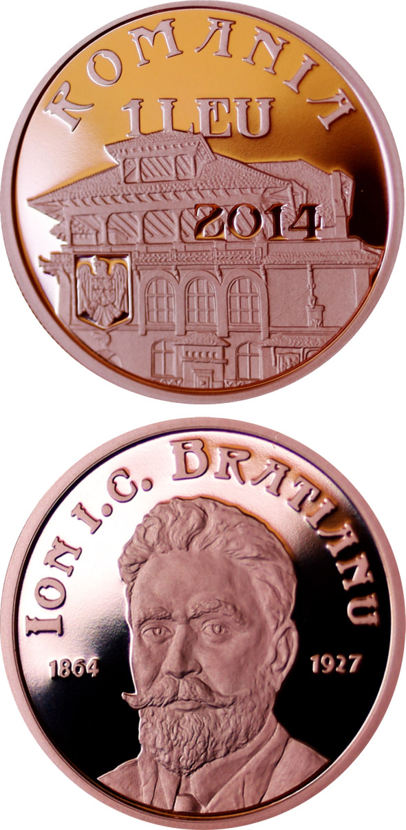 Image of 1 leu coin - 150 years since the birth of Ion I. C. Brătianu | Romania 2014.  The Copper coin is of Proof quality.