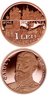 1 leu coin 175th anniversary of the birth of King Carol I of Romania | Romania 2014