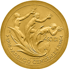 Image of 2 scudi coin - 100th Anniversary of the General Arengo | San Marino 2006.  The Gold coin is of Proof quality.