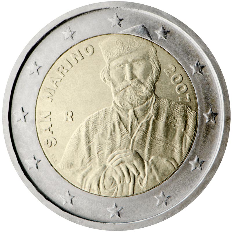 Image of 2 euro coin - 200th Birthday of Giuseppe Garibaldi | San Marino 2007