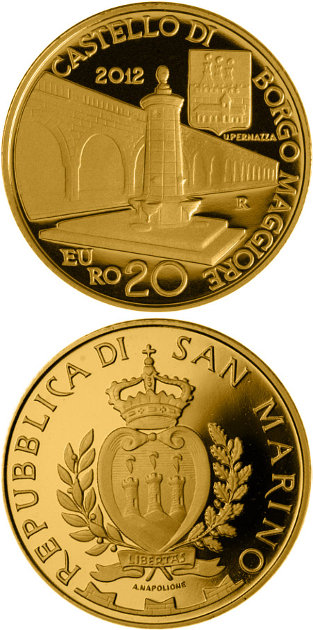 Image of 20 euro coin - Architectural Elements | San Marino 2012.  The Gold coin is of Proof quality.
