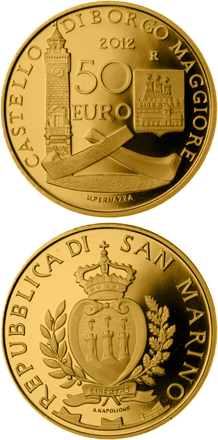 Image of 50 euro coin - Architectural Elements | San Marino 2012.  The Gold coin is of Proof quality.