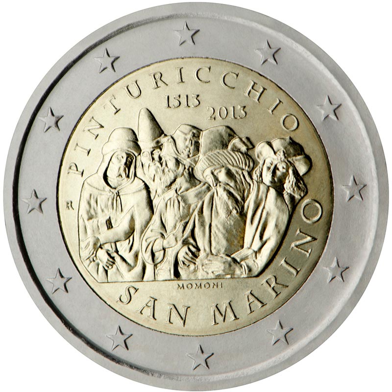 Image of 2 euro coin - The 500th Anniversary of the Death of Malers Pinturicchio | San Marino 2013