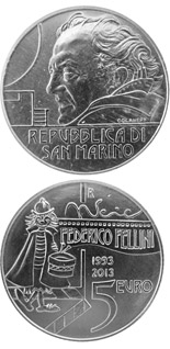 5 euro coin 20th Anniversary of the Death of Federico Fellini | San Marino 2013