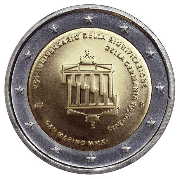 Image of 2 euro coin - 25th anniversary of German reunification | San Marino 2015
