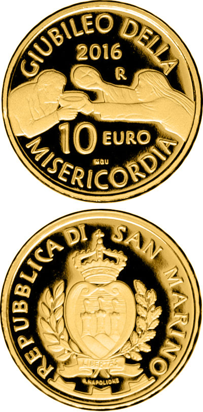 Image of 10 euro coin - 50th anniversary of the closing of the Second Vatican Council | San Marino 2016.  The Gold coin is of Proof quality.