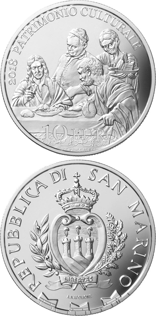 Image of 10 euro coin - European Year of Cultural Heritage | San Marino 2018.  The Silver coin is of Proof quality.