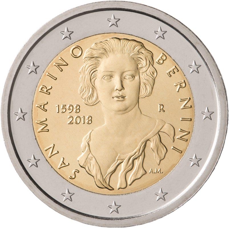 Image of 2 euro coin - 420th Anniversary of the Birth of Gian Lorenzo Bernini | San Marino 2018