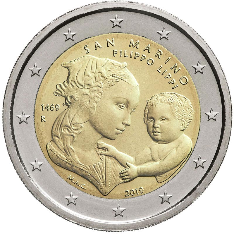 Image of 2 euro coin - 550th Anniversary of the Death of Filippo Lippi | San Marino 2019