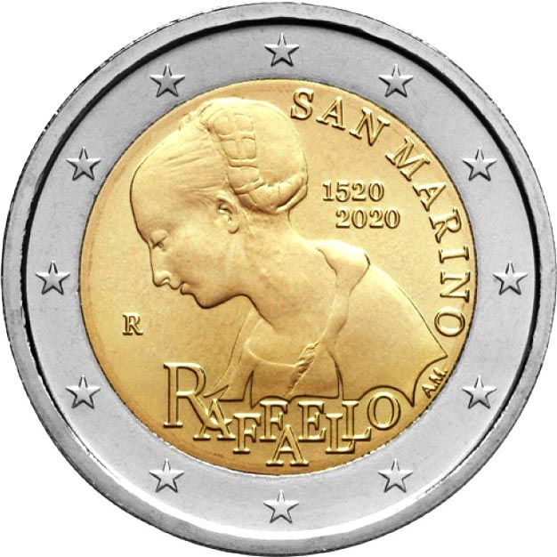 Image of 2 euro coin - 500th Anniversary of the Death of Raphael | San Marino 2020