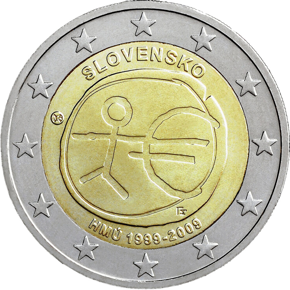 Image of 2 euro coin - 10th Anniversary of the Introduction of the Euro | Slovakia 2009