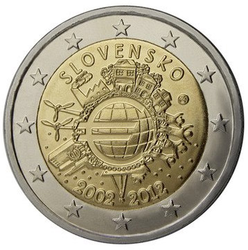 Image of 2 euro coin - Ten years of Euro  | Slovakia 2012