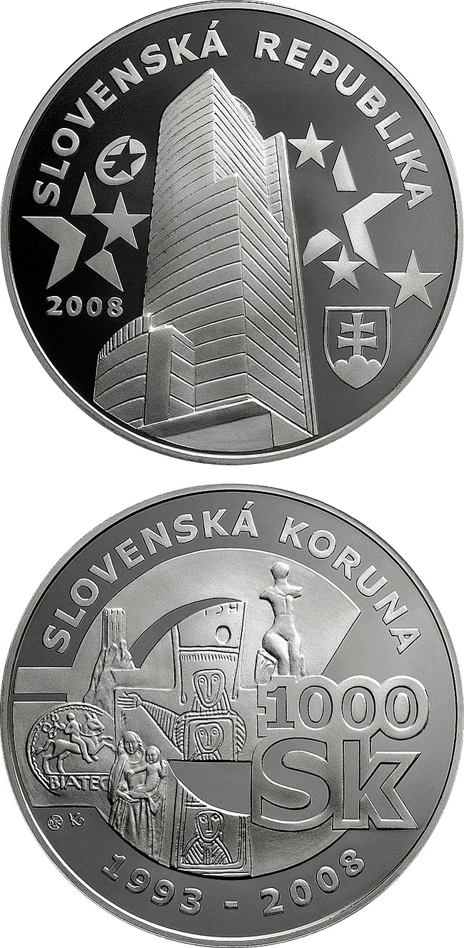 Image of 1000 crowns coin - Farewell to the Slovak Koruna | Slovakia 2008.  The Silver coin is of Proof quality.