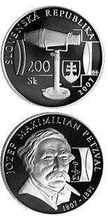 200 crowns coin Jozef Maximilian Petzval - the 200th Anniversary of the Birth | Slovakia 2007