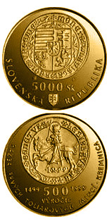 5000 crowns coin The 500th anniversary of the striking of the first Thaler coins in Kremnica | Slovakia 1999