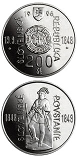 200 crowns coin The 150th anniversary of the origin of the Slovak National Council and the outbreak of the Slovak Uprising of 1848/1849 | Slovakia 1998