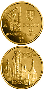 5000 crowns coin The UNESCO World Heritage and Banska Stiavnica with its ancient mining works | Slovakia 1997