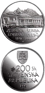 Image of 200 crowns coin - The centenary of the opening of the rack railway from Strba to Strbske Pleso | Slovakia 1996.  The Silver coin is of Proof, BU quality.
