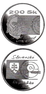 Image of 200 crowns coin - The 200th anniversary of the birth of Samuel Jurkovic | Slovakia 1996.  The Silver coin is of Proof, BU quality.