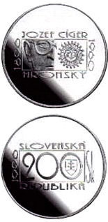 Image of 200 crowns coin - The centenary of the birth of Jozef Ciger Hronsky | Slovakia 1996.  The Silver coin is of Proof, BU quality.