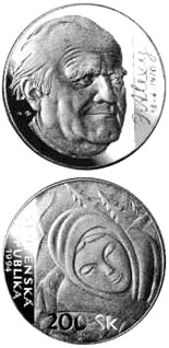 Image of 200 crowns coin - The centenary of the birth of Janko Alexy | Slovakia 1994.  The Silver coin is of Proof, BU quality.
