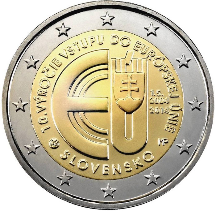 Image of 2 euro coin - 10 Years of Slovakian Membership in European Union | Slovakia 2014