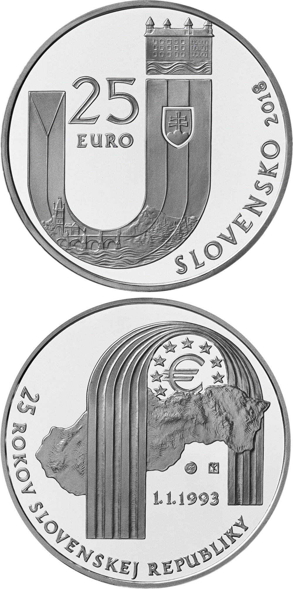 Image of 25 euro coin - 25th anniversary of the establishment of the Slovak Republic | Slovakia 2018