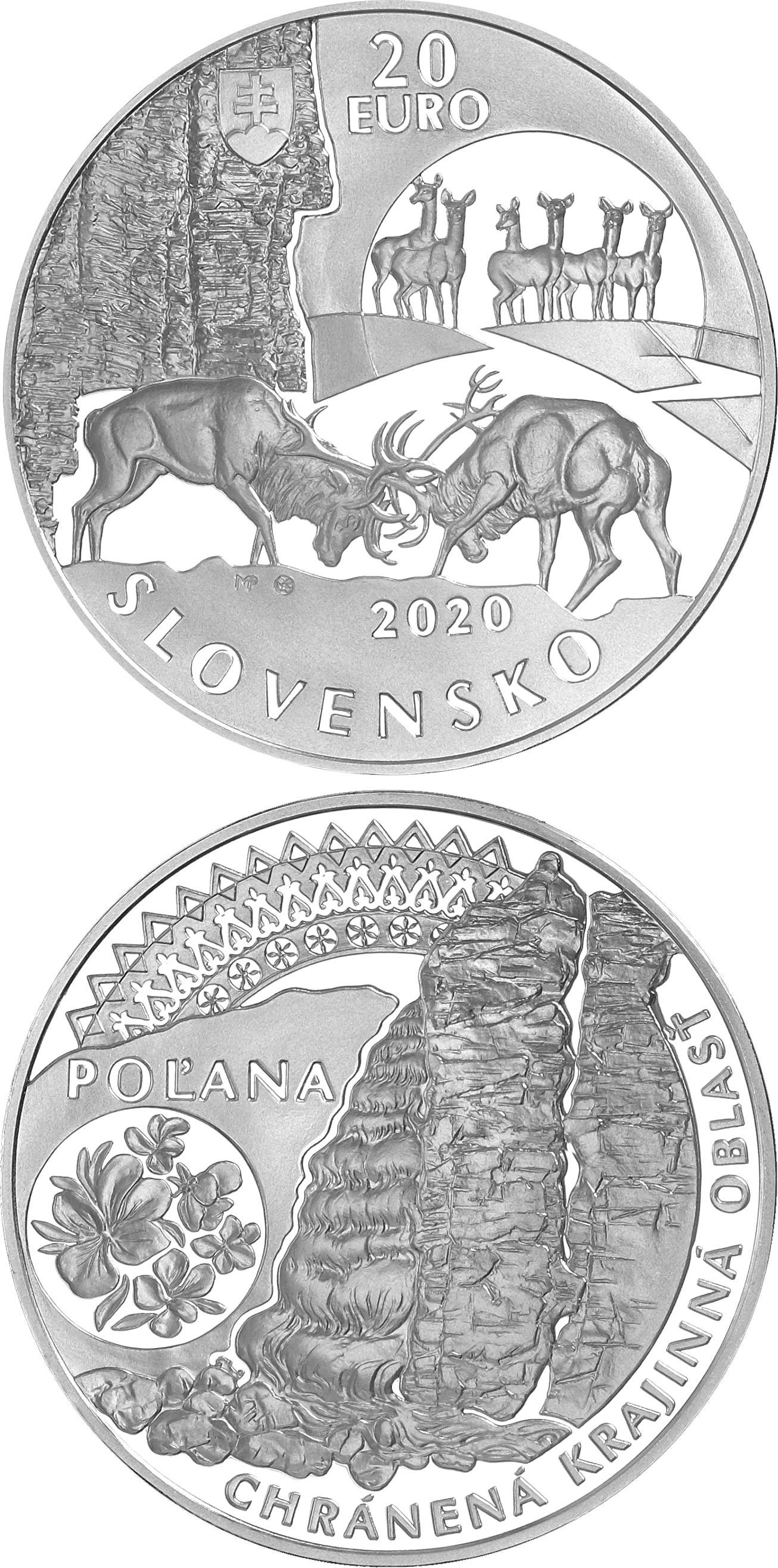 Image of 20 euro coin - Poľana Mountains Protected Landscape Area | Slovakia 2020.  The Silver coin is of Proof, BU quality.