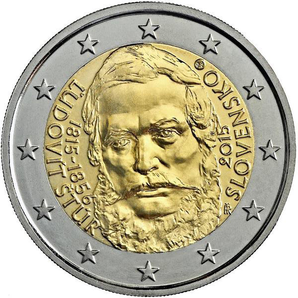 Image of 2 euro coin - 200th Anniversary of the Birth of Ľudovít Štúr | Slovakia 2015