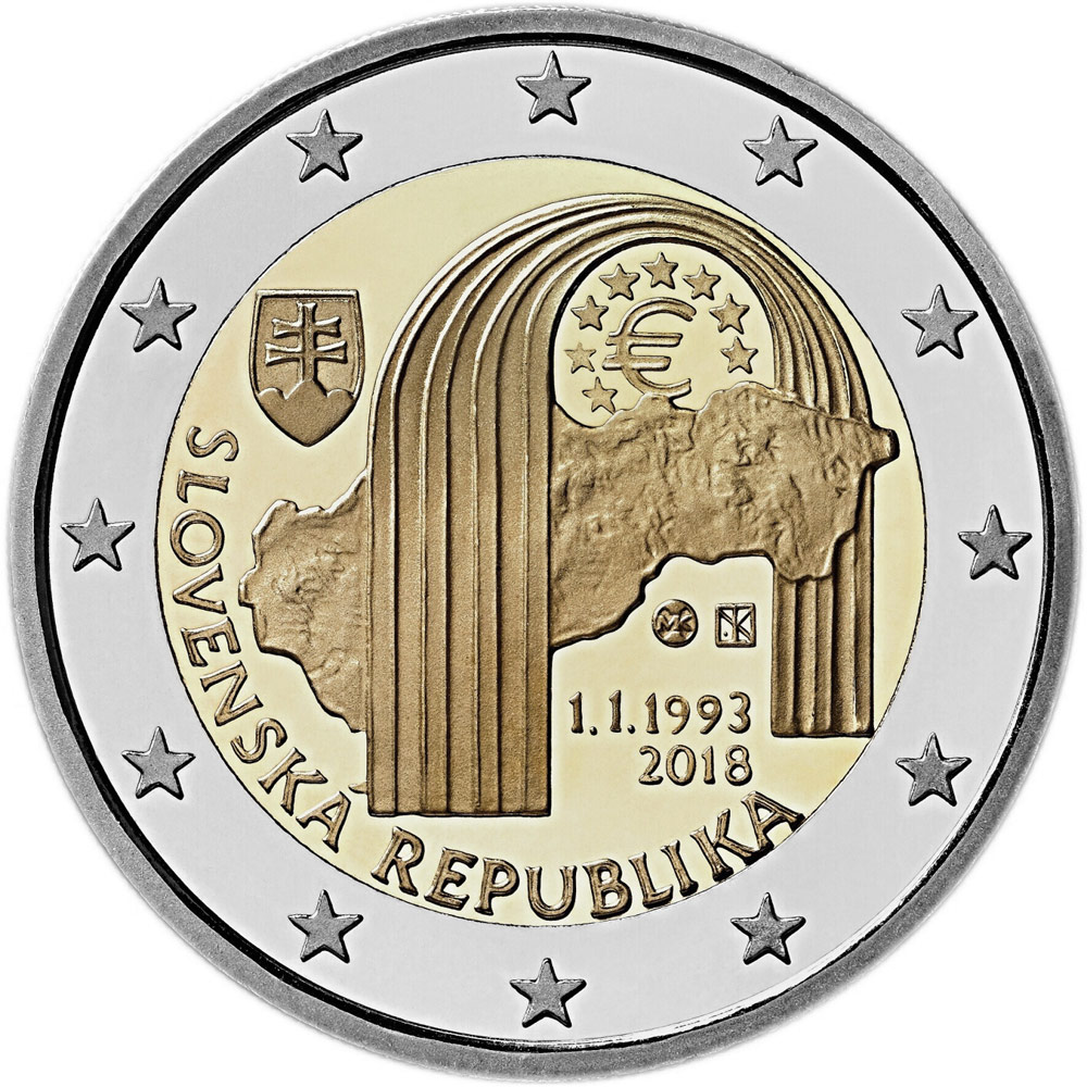 Image of 2 euro coin - 25th anniversary of the establishment of the Slovak Republic | Slovakia 2018