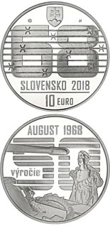 10 euro coin Spontaneous, non-violent civic resistance to the Warsaw Pact invasion in August 1968 | Slovakia 2018
