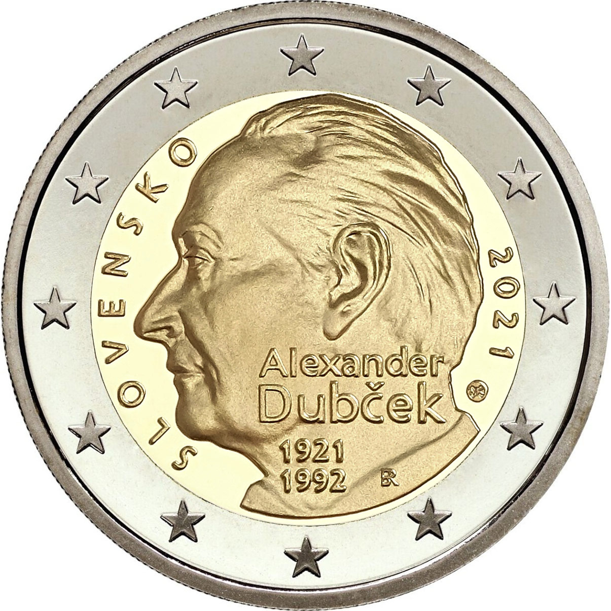 Image of 2 euro coin - 100th Anniversary of the Birth of Alexander Dubček | Slovakia 2021