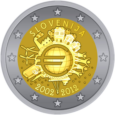 Image of 2 euro coin - Ten years of Euro  | Slovenia 2012