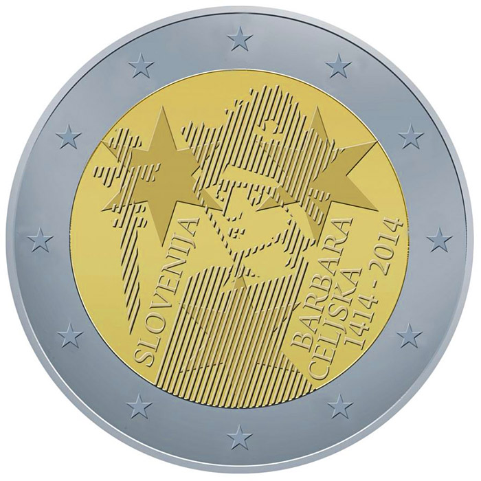 Image of 2 euro coin - 600th Anniversary of the Coronation of Barbara of Cilli | Slovenia 2014