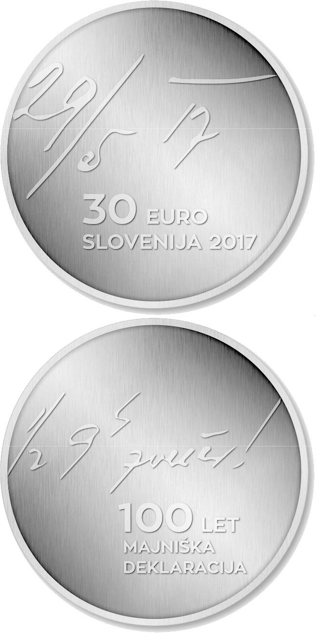 Image of 30 euro coin - 100th anniversary of the May Declaration | Slovenia 2017.  The Silver coin is of Proof quality.